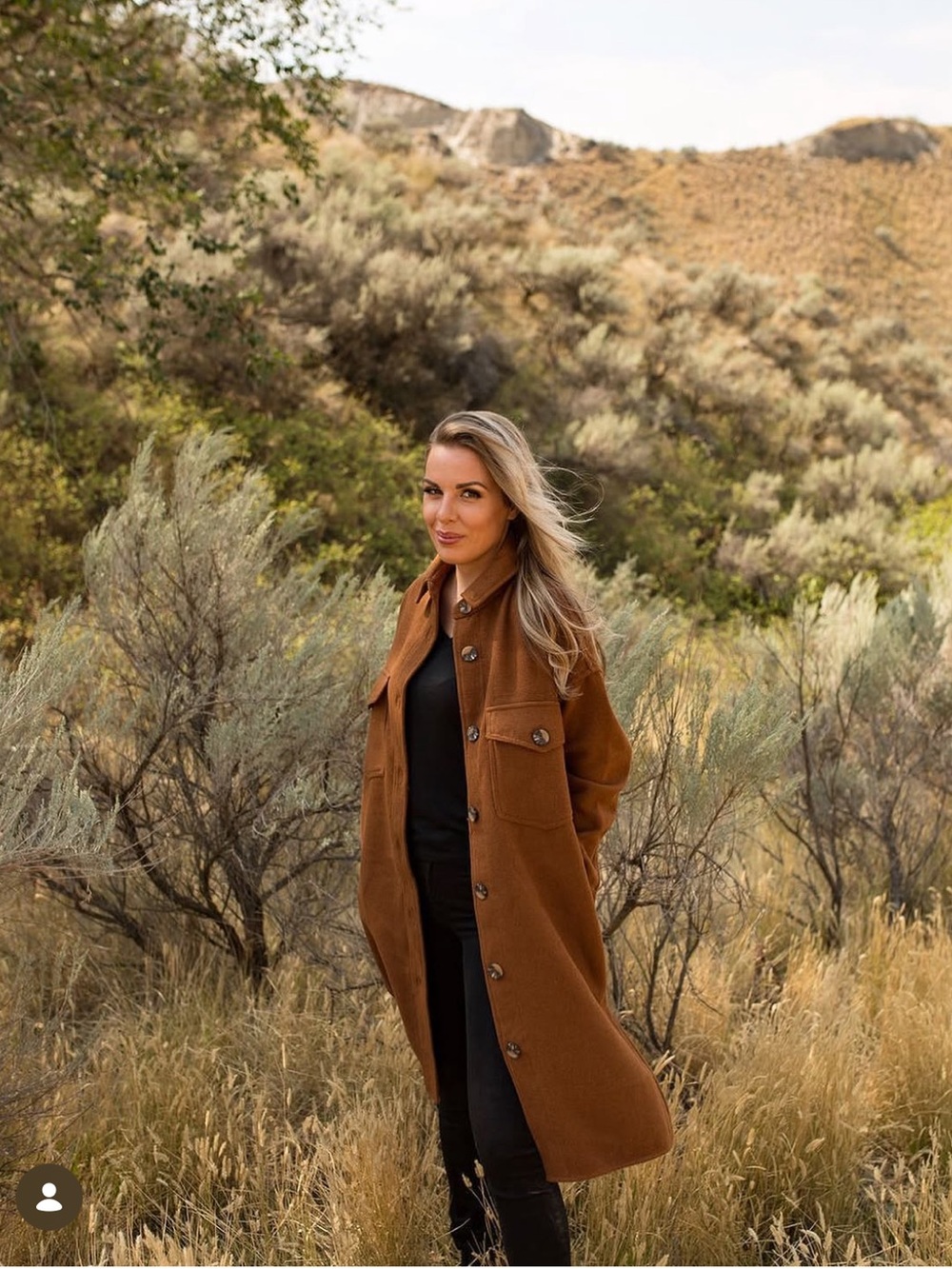 Womens Long Chest-Pocket Trench Coat in Brown